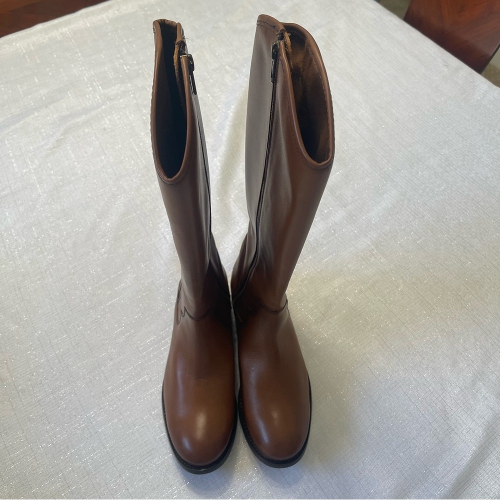 Women's Tan Leather Riding Boots - Picture 2 of 12